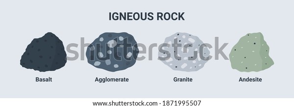 Igneous rock illustration set. Basalt\
Agglomerate Granite and\
Andesite.