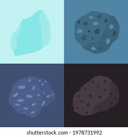 Igneous rock illustration set. Obsidian Agglomerate Granite and Basalt 