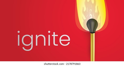 Ignite Concept Minimal Art Background With Matchstick In Fire Vector Illustration. 