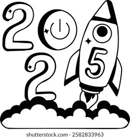 Ignite the Future vector icon design, Blast Off into 2025 welcome sign, festive holiday season symbol, new year party decor stock illustration, Ready for Takeoff Twenty Twenty Five concept