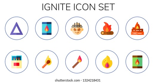 ignite icon set. 10 flat ignite icons.  Simple modern icons about  - fire, matches, match, hell, bonfire, burn, matchbox