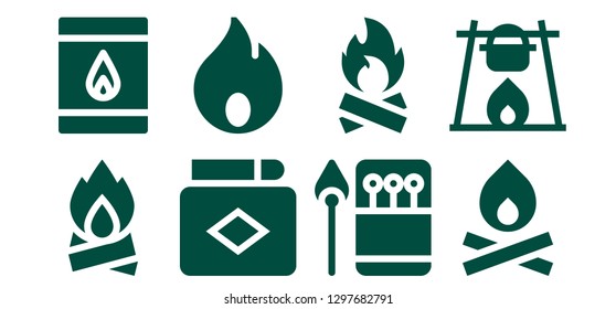  ignite icon set. 8 filled ignite icons. Simple modern icons about  - Bonfire, Matchbox, Match, Fire, Matches