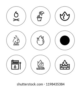 Ignite icon set. collection of 9 outline ignite icons with bonfire, fire, matches icons. editable icons.