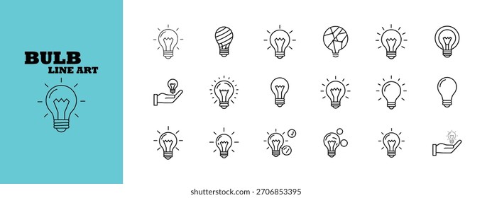 Enciende la innovación con estos iconos de arte de línea de bombillas simples, perfectos para proyectos de diseño que necesitan una chispa de creatividad e ideas brillantes. Utilícelo para ilustrar conceptos.