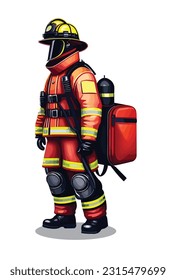 Ignite the spirit of bravery and heroism with this stunning vector illustration of a fearless firefighter in full uniform