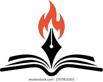 Enciende tu creatividad con esta Imagen simbólica de un bolígrafo encendido sobre un libro abierto que representa la inspiración y el poder de la escritura