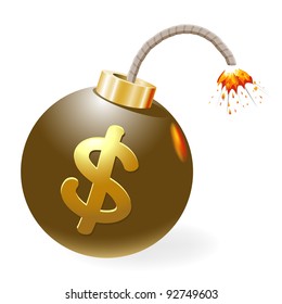 Ignited bomb with dollar-symbol.