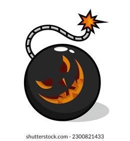 La bomba encendida está lista para explotar con una forma de personaje monstruo. Ilustración temática de Halloween. Emoji de la bomba