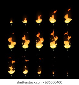 Ignition And Fading Fire Trap Animation Sprite Sheet Cartoon Vector Set