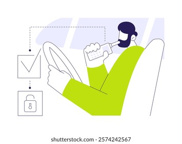 Ignition interlock abstract concept vector illustration. Car driver with smart start ignition interlock, public health medicine, device for people convicted of drunk driving abstract metaphor.