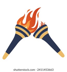 Ignition of a torch from another torch. Transfer of the Olympic flame. Lighted torch. Vector illustration