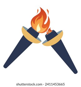 Ignition of a torch from another torch. Transfer of the Olympic flame. Lighted torch. Vector illustration