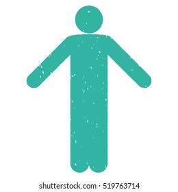 Ignorance Pose grainy textured cyan icon for overlay watermark stamps. Flat symbol with dirty texture. Dotted vector ink rubber seal stamp with grunge design on a white background.