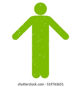 Ignorance Pose grainy textured eco green icon for overlay watermark stamps. Flat symbol with unclean texture. Dotted vector ink rubber seal stamp with grunge design on a white background.