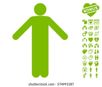 Ignorance Pose icon with bonus valentine icon set. Vector illustration style is flat iconic eco green symbols on white background.