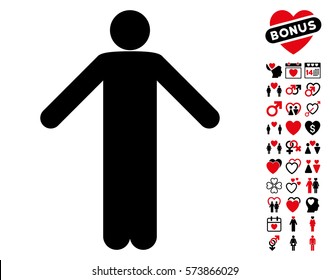 Ignorance Pose pictograph with bonus love design elements. Vector illustration style is flat iconic intensive red and black symbols on white background.
