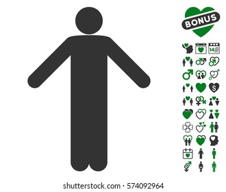 Ignorance Pose pictograph with bonus valentine images. Vector illustration style is flat iconic green and gray symbols on white background.