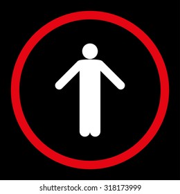 Ignorance vector icon. This rounded flat symbol is drawn with red and white colors on a black background.