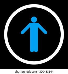 Ignorance vector icon. This rounded flat symbol is drawn with blue and white colors on a black background.