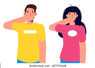 Ignore or avoid concept wiht characters. Speak no evil. Vector illustration.