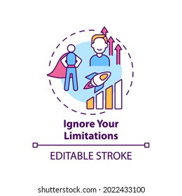 Ignore your limitations concept icon. Motivation for success. Positive mindset. Self development idea thin line illustration. Vector isolated outline RGB color drawing. Editable stroke