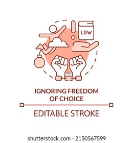 Ignoring freedom of choice red concept icon. Disadvantage of social institution abstract idea thin line illustration. Isolated outline drawing. Editable stroke. Arial, Myriad Pro-Bold fonts used