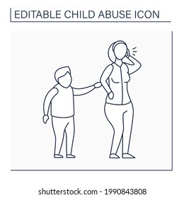 Ignoring line icon. Rejecting child as punishment. Disregard kid. Bullying. Child abuse concept. Isolated vector illustration. Editable stroke