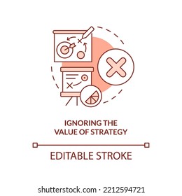 Ignoring value of strategy orange concept icon. Brand longevity challenge abstract idea thin line illustration. Isolated outline drawing. Editable stroke. Arial, Myriad Pro-Bold fonts used