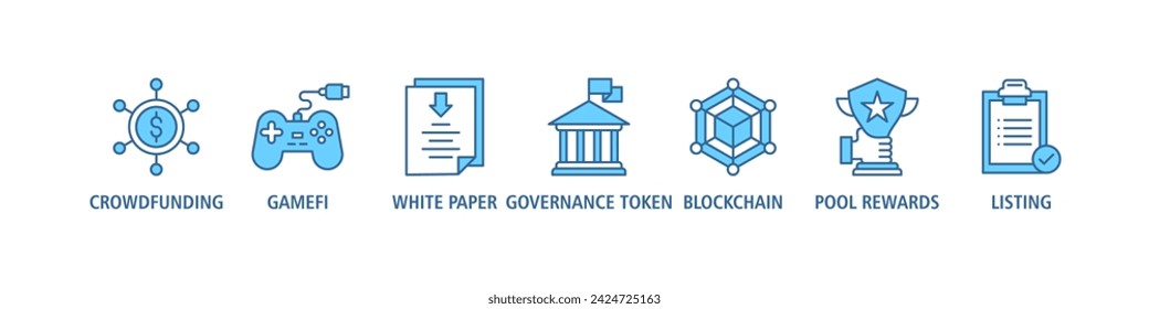 IGO banner web icon set vector illustration concept of initial game offering with icon of crowdfunding, game fi, white paper, governance token, blockchain, pool rewards and listing