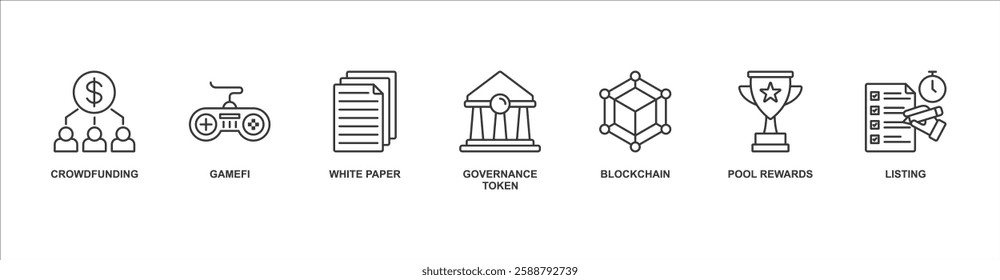 IGO banner web icon sheet vector illustration concept with icon of crowdfunding, gamefi, white paper, governance, token, blockchain, pool rewards, listing