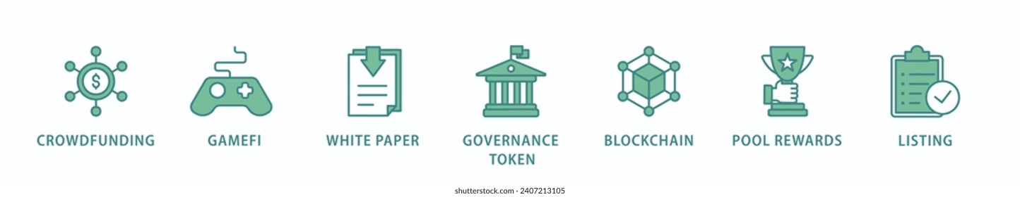 IGO banner web icon vector illustration concept of initial game offering with icon of crowdfunding, gamefi, white paper, governance token, blockchain, pool rewards and listing