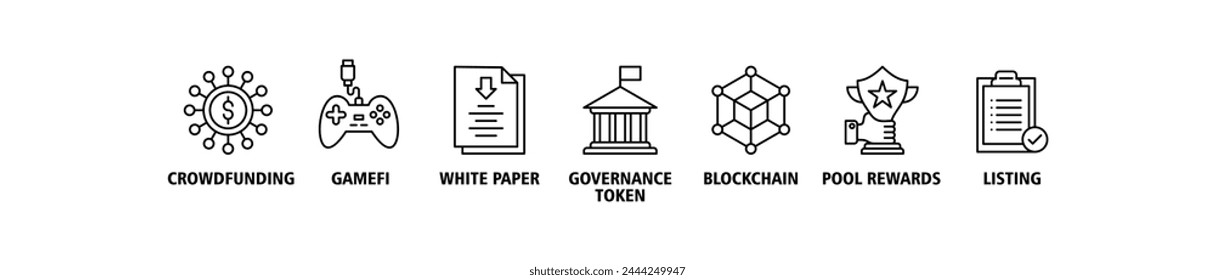 IGO banner web icon vector illustration concept of initial game offering with icon of crowdfunding, gamefi, white paper, governance token, blockchain, pool rewards and listing