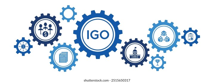 IGO (Oferta Inicial de Jogo) Banner Vetor Concept Com Ícones para GameFi, Crowdfunding, Blockchain e Controle de Token