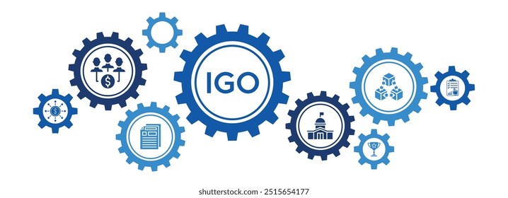 IGO (Oferta Inicial de Jogo) Banner Vetor Concept Com Ícones para GameFi, Crowdfunding, Blockchain e Controle de Token