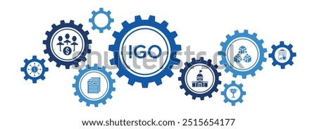 IGO (Initial Game Offering) Banner Vector Concept Featuring Icons for GameFi, Crowdfunding, Blockchain, and Token Governance