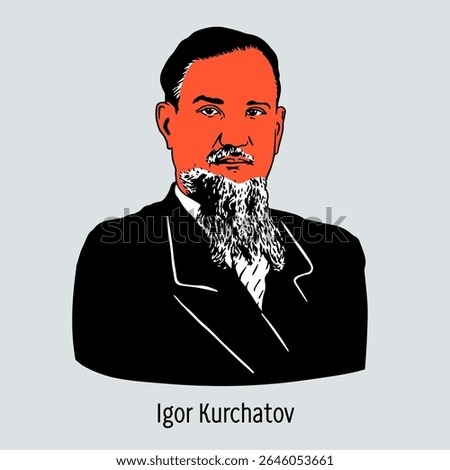 Igor Kurchatov — Soviet physicist, doctor of physical and mathematical sciences, professor. Founder and first director of the Institute of Atomic Energy. Hand-drawn vector illustration