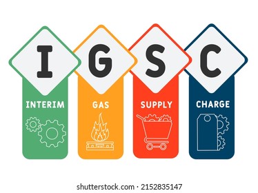 IGSC - Acrónimo de carga de suministro de gas provisional. fondo de concepto de negocio.  concepto de ilustración vectorial con palabras clave e iconos. ilustración con iconos para banner web, volante, página de inicio