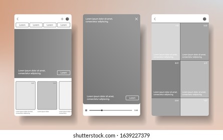 IGTV style concept. Video player inspired by instagram. Vertical stories screen.  Soceal media interface template. Smartphone mockup. Vector illustration