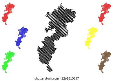 Iguala municipality (Free and Sovereign State of Guerrero, Mexico, United Mexican States) map vector illustration, scribble sketch Iguala de la Independencia map