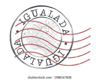 Igualada, Barcelona, Spain Stamp Map Postal. Silhouette Seal Roads and Streets. Passport Round Design. Vector Icon. Design Retro Travel National Symbol.