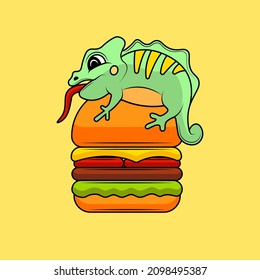 Iguana with burger favorite food