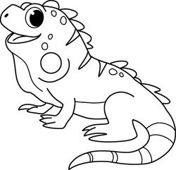 Iguana Cartoon Coloring Page Vector Isolated On White Background.