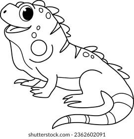 Iguana cartoon coloring page vector isolated on white background.