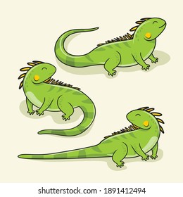 
iguana cartoon illustrations set collections