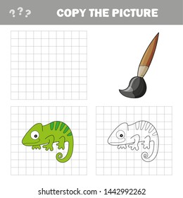 Iguana or chameleon to be colored. Coloring book for children. Visual game. Copy the picture, the simple educational game for preschool children