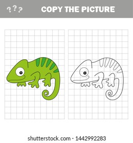 Iguana or chameleon to be colored. Coloring book for children. Visual game. Copy the picture, the simple educational game for preschool children