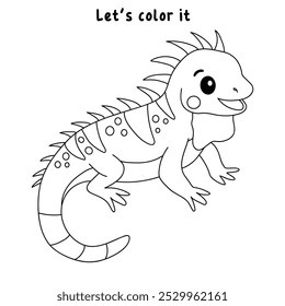 Iguana colorir páginas para crianças. Traço e cor Iguana. Iguana réptil animal flashcard para crianças. A letra I é para Iguana. Planilhas de jardim de infância e pré-escola imprimíveis para crianças.