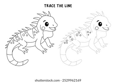 Iguana colorir páginas para crianças. Traço e cor Iguana. Iguana réptil animal flashcard para crianças. A letra I é para Iguana. Planilhas de jardim de infância e pré-escola imprimíveis para crianças.