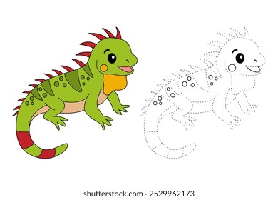 Iguana colorir páginas para crianças. Traço e cor Iguana. Iguana réptil animal flashcard para crianças. A letra I é para Iguana. Planilhas de jardim de infância e pré-escola imprimíveis para crianças.