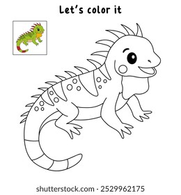 Iguana colorir páginas para crianças. Traço e cor Iguana. Iguana réptil animal flashcard para crianças. A letra I é para Iguana. Planilhas de jardim de infância e pré-escola imprimíveis para crianças.